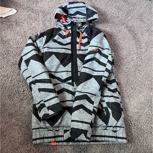 WORN ONCE, ROXY ski jacket black and grey geometrical pattern